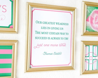 8 x 10 Pink & Green Quote Thomas Edison Trendy Modern Inspirational Wall Art Digital Print