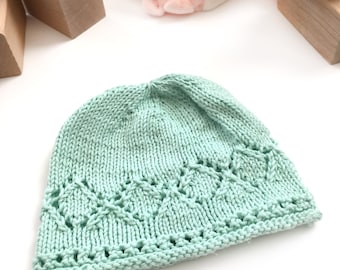 Secret Message Knit Baby Hat - "Sweet Pea" (Diamond Pattern)