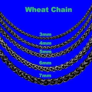 Black Chains Necklace Stainless Steel, Waterproof Men Women Chain, Twisted Rope Wheat Braided Box Chains, Cuban Rolo Paperclip Black Chains