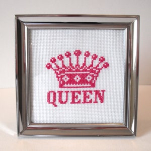 Queen y corona completado punto de cruz en marco 15cm x 15cm interés gay