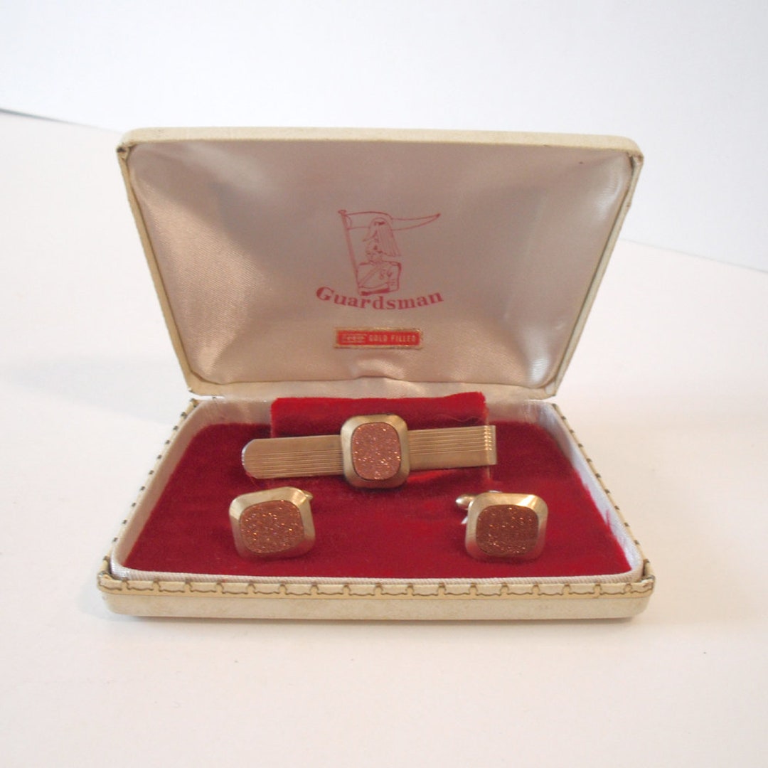 Vintage Guardsman Gold Filled Goldstone Cuff Links and Tie Bar Etsy