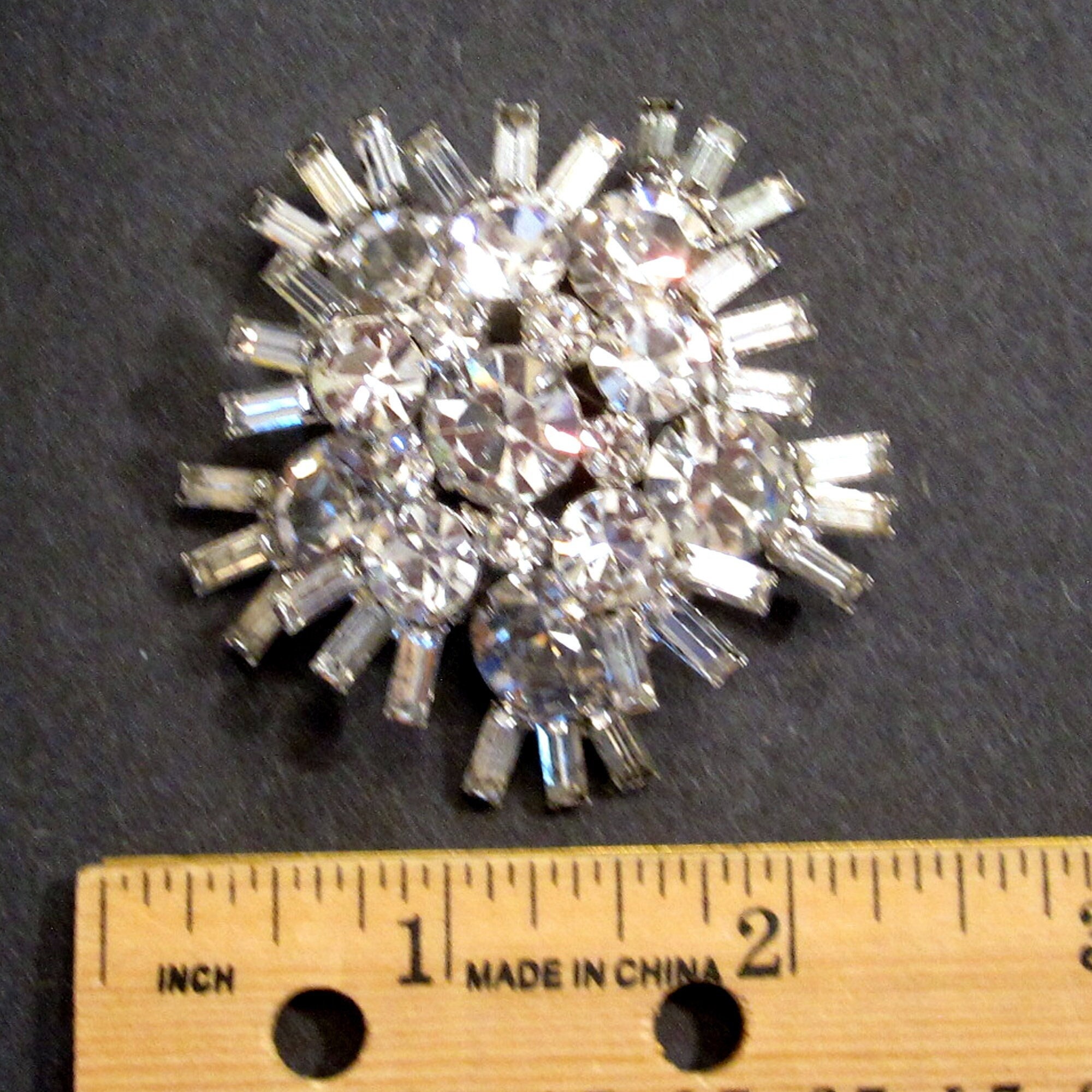 Broche Vintage Flocon De Neige étoile Strass - Serti Argenté Filigrane - Occasion