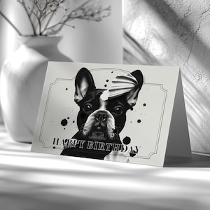 Aanpasbare wenskaart Franse bulldog, tekstkaartje zomerhond, gepersonaliseerd cadeau, schelpkunstontwerp, envelopsjabloon
