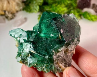 Green Cubic Fluorite from Madagascar, Natural raw Fluorite, Green with blue zoning, Raw Fluorite Crystal mineral specimen, 185 grams, No 830