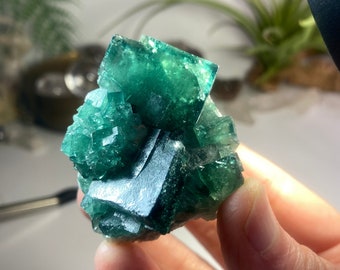 Cubic Fluorite Crystal from Madagascar, Green-Blue Fluorite Mineral Specimen, Natural Fluorite Crystal Cluster, 97 grams, No 778