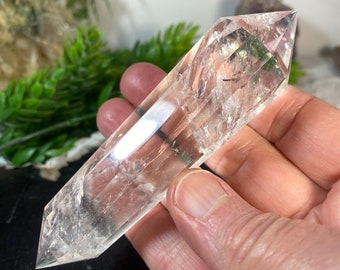 Quartz Crystal 12 Sided Vogel Style Wand from Brazil, Clarity and Rainbows with precision faceting, Polished Mineral, 4.5 inches, No 750