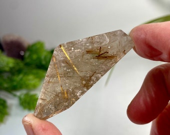 Rutilated Quartz Crystal free form from Brazil, Expertly cut and polished with golden rutile, Clear rutilated quartz, 20 grams, No 851