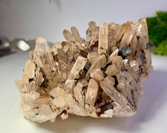 Crystal Points Cluster with Geothite, Dense cluster with well terminated points and color variations, Natural Crystal, 326 grams, No 843