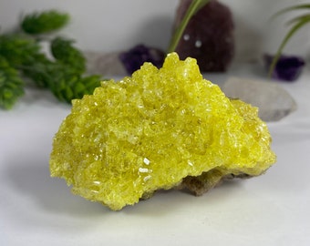 Sulfur Mineral Specimen from Bolivia, Crystallized Sulfur Crystal, Gemmy Neon Yellow Sulfur, 48 grams, No 856