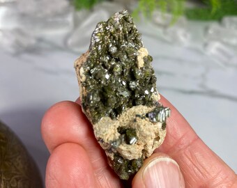 Epidote Mineral Specimen from Morocco | Green Epidote on matrix | Epidote Crystals | 23 grams | Natural Mineral | No.562