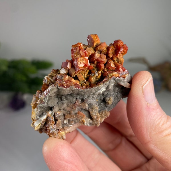 Vanadinite Mineral Specimen from Morocco, Deep orange red Vanadinite, gemmy and bright, 93 grams , No 871
