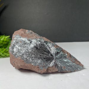 Pyrolusite on Manganese Mineral Specimen from Morocco, Silvery acicular spray of Pyrolusite on reddish brown Manganese, 359 grams, No 160
