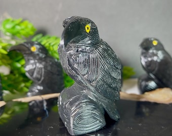 Hand Carved Black Onyx Crow Figurines From Peru, 2.25 Inches Tall