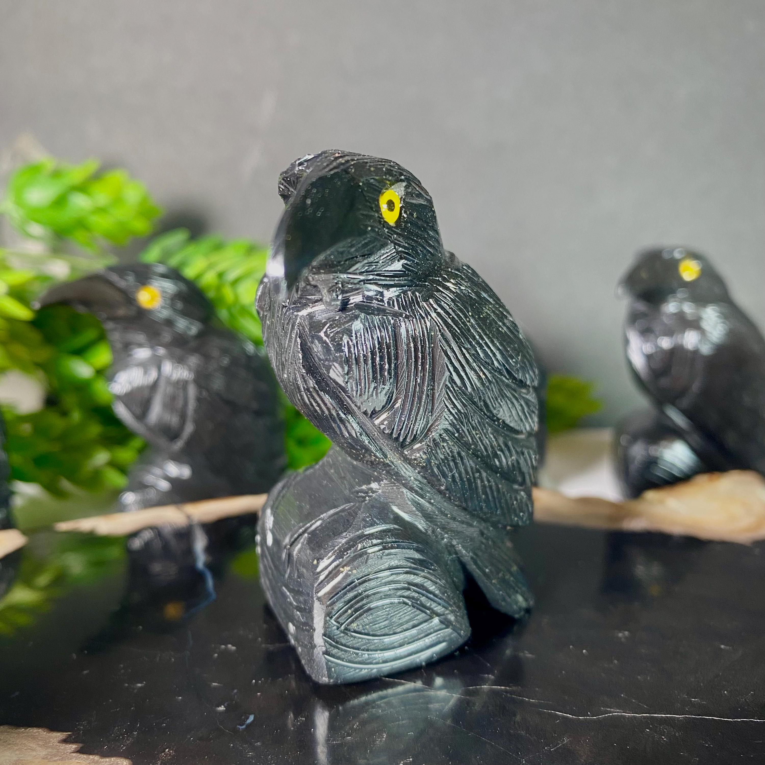 Y*K様 POCポックCRAVE クレイブ Uranium Black Hand Carved Black Onyx Crow Figurines From Peru, 2.25 Inches Tall