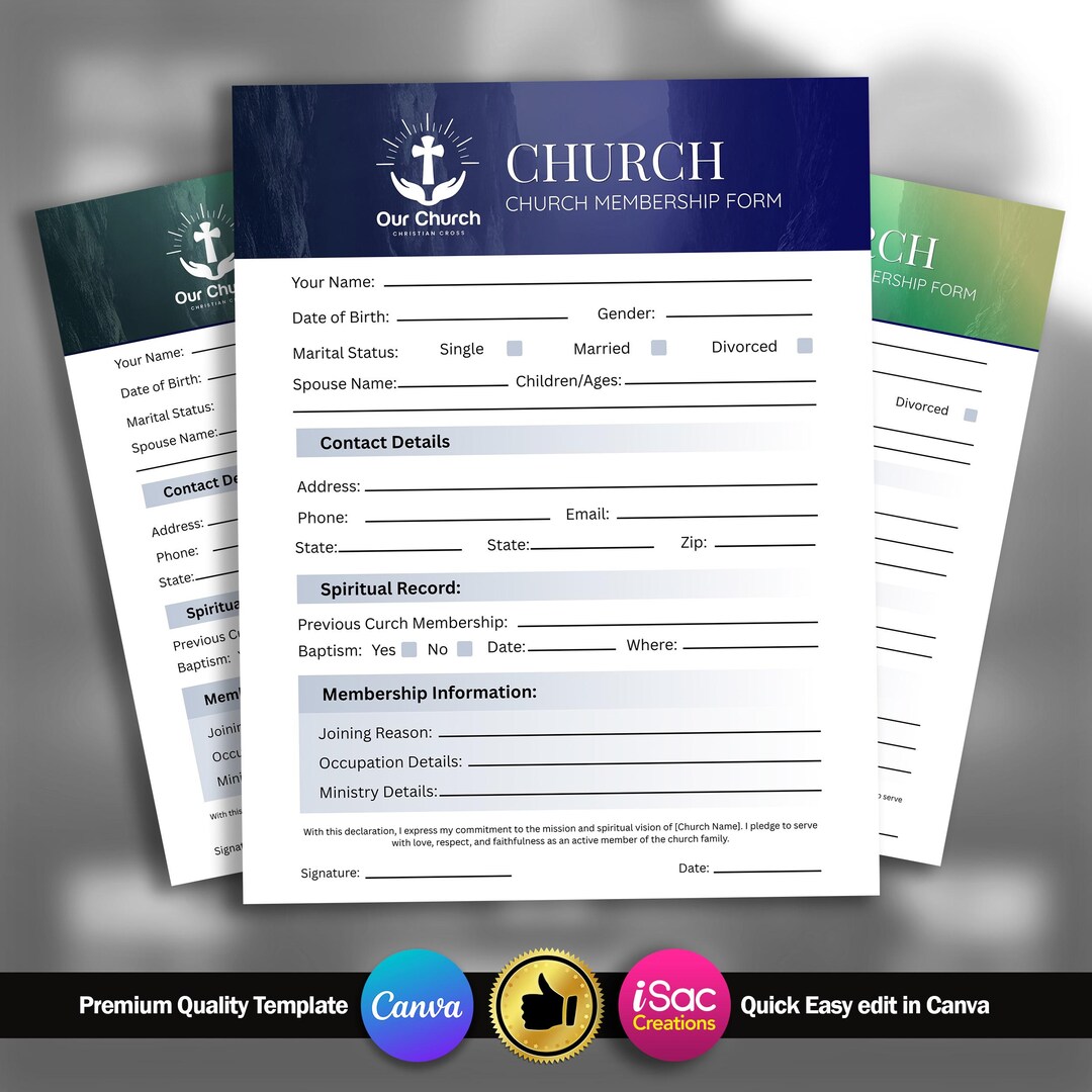 Church Membership Form Canva Template | Editable Church Registration ...