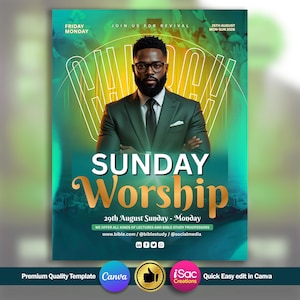 Sunday Worship Church Flyer, Editable Church Flyers, Church Services, Church Praise, Church Revival, Canva Church Flyer, Modern Church Flyer