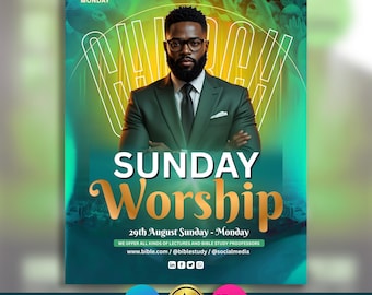 Sunday Worship Church Flyer, Editable Church Flyers, Church Services, Church Praise, Church Revival, Canva Church Flyer, Modern Church Flyer