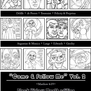 DIGITAL DOWNLOAD Come and Follow Me Volume 2 Black History Month Catholic saints coloring book with bible verses