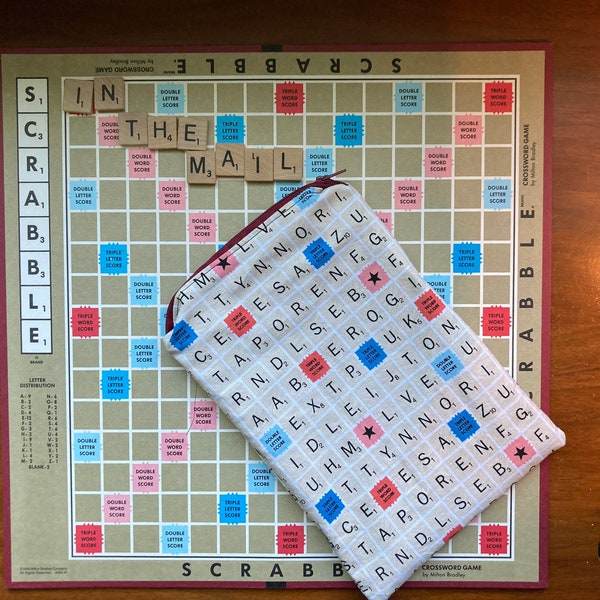 Vertical Scrabble tile zipper bag MEDIUM 6x9” lined zipper pencil bank bag Sunglasses or games