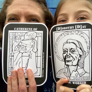 DIGITAL DOWNLOAD ABCs of Holy Women Women&#39;s History Month Catholic saints coloring book cards with bible verses