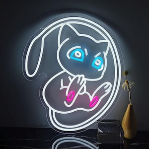 Anime MEW LED Neon Anime Wall Art, Anime, Cartoon Character, Game Room Light, Personalized Gifts, Kids Room Decor,Japanese Neon Sign