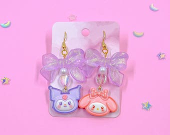 My Melody & Kuromi Schleifen Ohrringe | kawaii Ohrringe, harajuku, fairy kei, Egl, mädchenhafte Accessoires