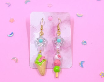 Matcha Crepe & Hanami Dango Örhängen | Kawaii Örhängen, Harajuku, Fejkgodis, Anime, Flickaccessoarer