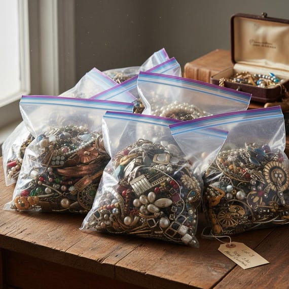 Jewelry Grab Bag • Vintage Broken Jewelry Lot • Estate Jewelry Grab Bag • Antique Jewelry for Upcycle & Crafting • Gemstone jewelry 2lbs Bag
