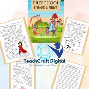 Hojas de trabajo para aprender el alfabeto: trazado, reconocimiento de letras, correspondencia de mayúsculas y minúsculas, identificación de objetos / Imprimibles para preescolar