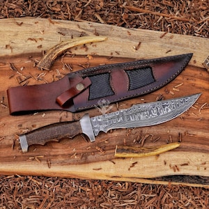 Handmade Damascus Bowie Knife – Hunting & Collectible Gift Knife