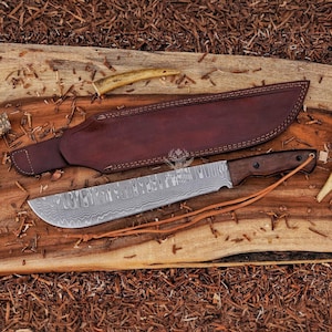 Handmade Machete Knife – Damascus Steel Full Tang Blade | Hunting, Bushcraft & Outdoor Survival Knife