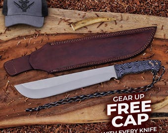 Handmade Machete Knife with Leather Sheath & Free Cap
