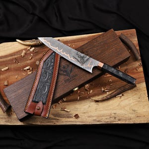 Cu Mai Bunka Chef Knife | Carbon Fiber Handle, Leather Sheath, Wooden Gift Box