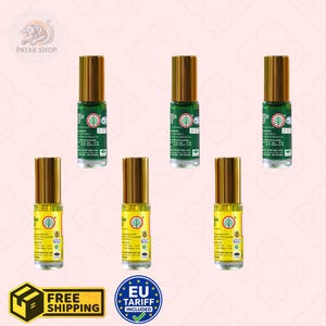 Rup Tonpho Thai Herbal Aroma Oil Set – Green & Yellow Wellness (6x 5cc Bottles)