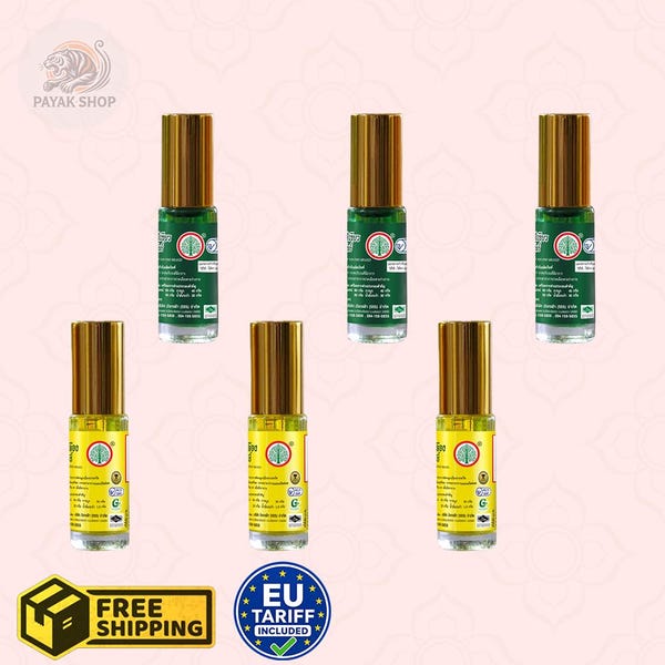 Rup Tonpho Thai Herbal Aroma Oil Set – Green & Yellow Wellness (6x 5cc Bottles)