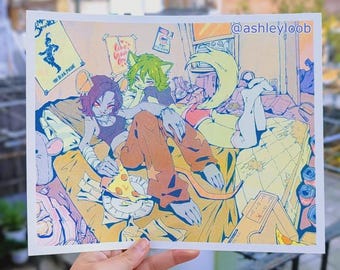 Ratgirl and Catgirl Original Furry anime risograph poster print