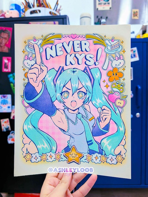 mikuページです！ Miku Says Never KYS - Risograph Poster Print - Etsy