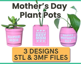 STL Datei Muttertagsgeschenk Blumentopf 3D Drucker Datei Download | 3 verschiedene Blumentopf-Designs Geschenk für Mama | STL & STEP 3D Druck Dateien