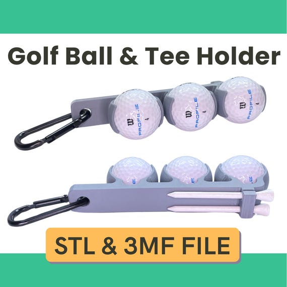 STL 3D Print File Golf Ball Holder for 3 Golf Balls & 2 Tees