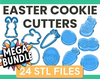 STL File Easter Cookie Cutters Print File Mega Bundle - 24 Different Easter Cookie Cutters Including Bunny & Carrot Cookie Cutters