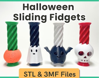 Halloween Sliding Fidgets 3D Printing STL Files - Halloween Pumpkin, Bat, Ghost, Skull Fidget