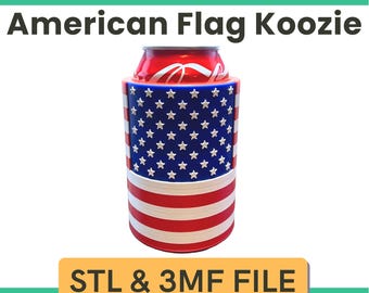 Fichier d&#39;impression 3D drapeau américain Can Koozie porte-gobelet 4 juillet Impression 3D, cadeau d&#39;anniversaire pour homme, fichier d&#39;impression 3D de haute qualité