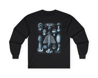 Mystical Fungi Long Sleeve Tee - Vibrant Nature Art for Nature Lovers, Gifts for Ecologists, Mushroom Enthusiasts, Bohemian Style.