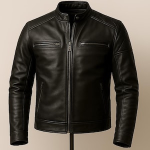 Blouson motard en cuir pour homme - Style moto matelassé marron et noir, vêtements d'extérieur d'hiver haut de gamme