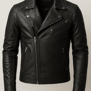 Men’s Black Leather Biker Jacket – Genuine Lambskin Motorcycle Coat – Vintage Asymmetrical Zip Rider Jacket – Winter Outerwear for Him