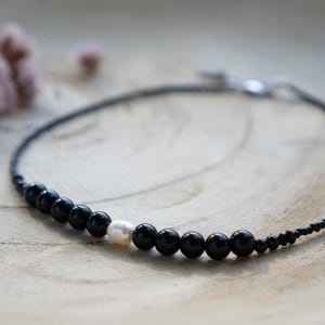 Ágata de ónix negro natural, perla de agua dulce, collar de piedras preciosas, collar de cuentas, regalo para ella