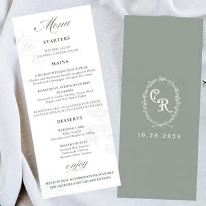 Formalne Eleganckie Kwiatowe Menu Ślubne Canva Szablon, Herb Kwiatowy, Klasyczne Róże, Projekt Kaligrafii, Natychmiastowe Pobieranie