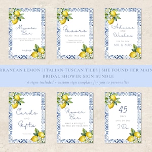 Lemon Mediterranean Bridal Shower Sign Bundle | Main Squeeze Bridal Theme | Amalfi Blue Bridal Shower Template | Italian Tuscan Tiles