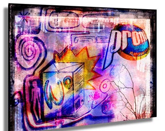 Grunge Pop Art Print – Mixed Media Urban Wall Art – Retro Tech Collage Decor for Modern or Loft Spaces