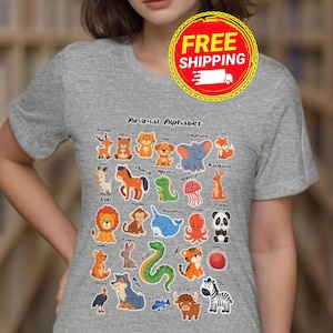 Alphabet Shirt ABC Tee Animals Alphabet T Shirt Kindergarten Teacher Shirt Alphabet Shirt for Teacher Toddler Boys Girls Preschool PK Shirt